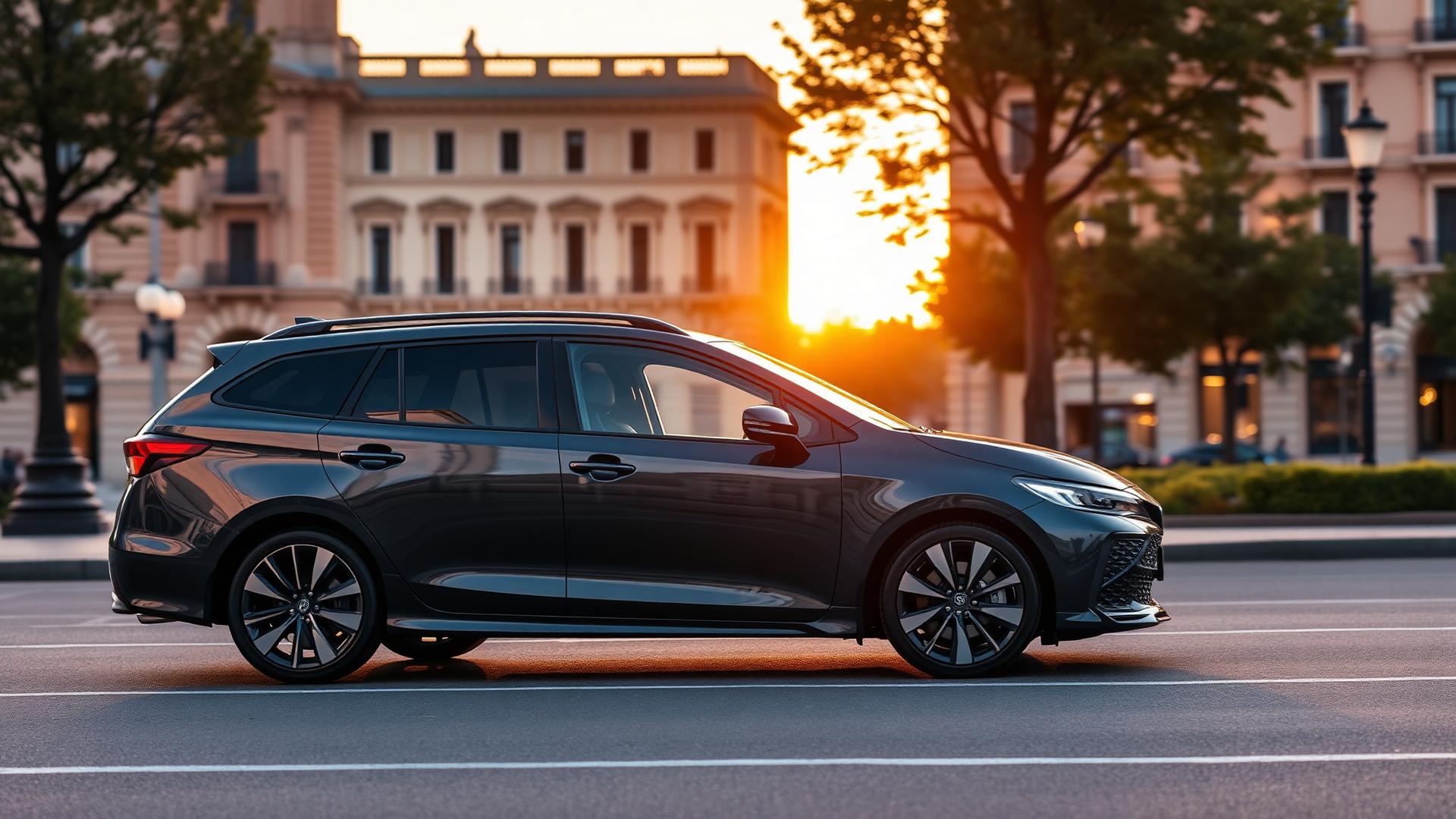 Break Toyota Corolla hybride à Montpellier au coucher de soleil